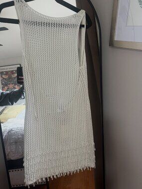 Peppermayo Crochet Swim Cover Up Dress White Fringe NWT Size M/L Beach Resort
